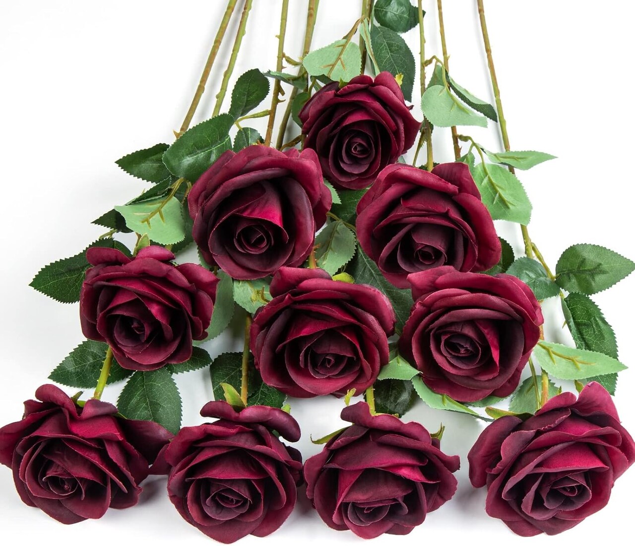 10pcs Silk Roses Artificial Flowers Fake Burgundy Rose Bouquet for Arrangement Wedding Party Home Decoration